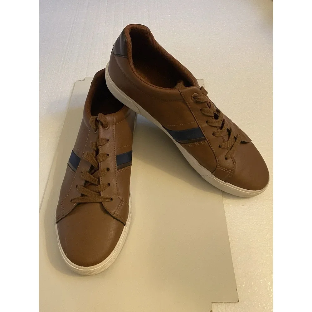 Nautica Mens Garrison Casual Brown sneakers Faux Leather Lace Up Shoes Size 13
